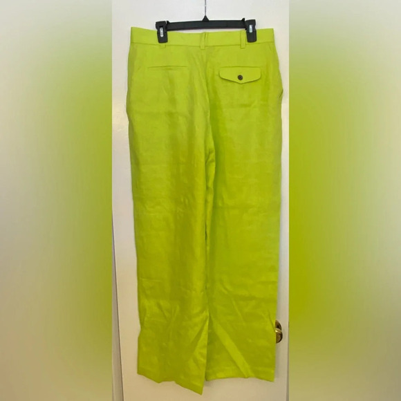 Mara Hoffman Wide Leg Linen Trousers Neon Green& Yellow Size 14 - Picture 2 of 6
